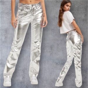 GOOD AMERICAN Gray Metallic Faux Leather Pants
